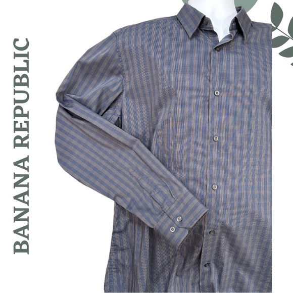 Banana Republic Men’s Slim Fit Dress Shirt | Blue Beige Check | XL 17 - 17.5 - Picture 3 of 5